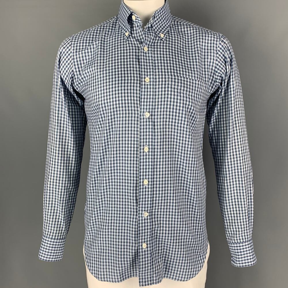 HAMILTON Size L Blue & Light Blue Gingham Long Sleeve Shirt
